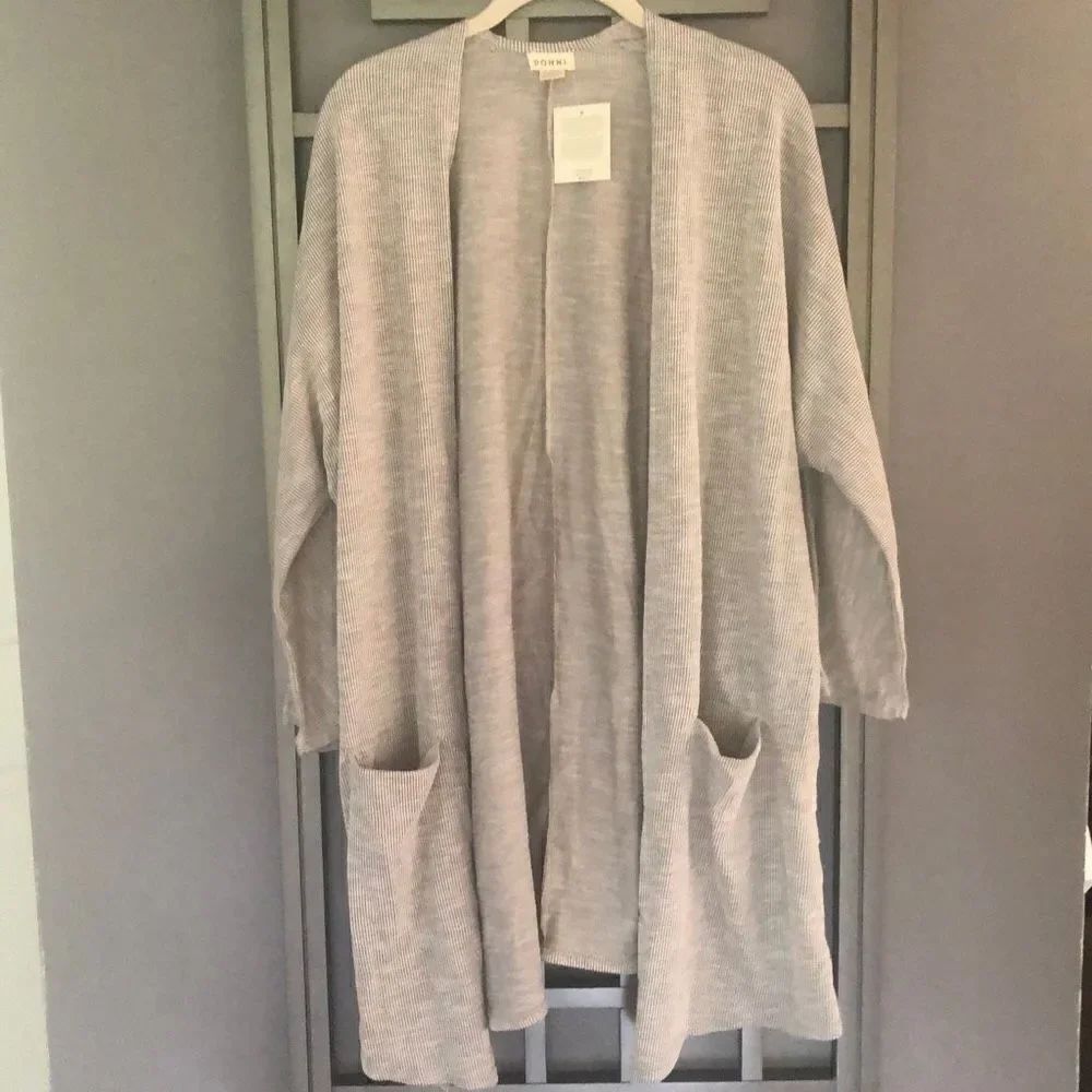 NWT DONNI Gray pin, striped heathered duster cardigan, one size
